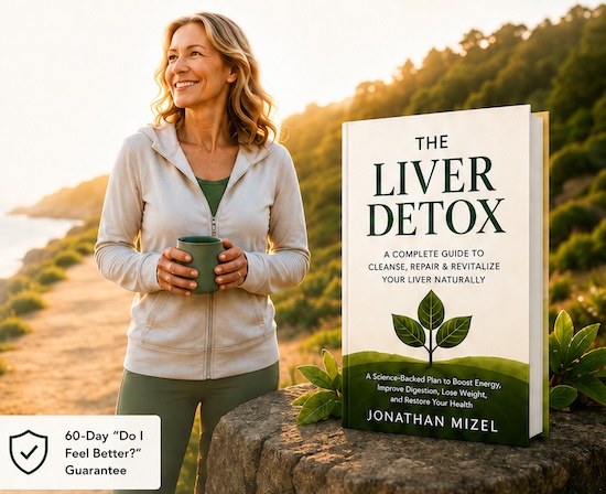 Healthy woman outdoors with The Liver Detox book